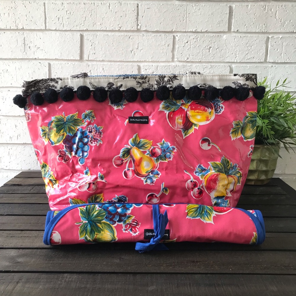 The Roost Company Floral Toile Coated Canvas Diaper Bag Shopper Tote - Picture 2 of 8